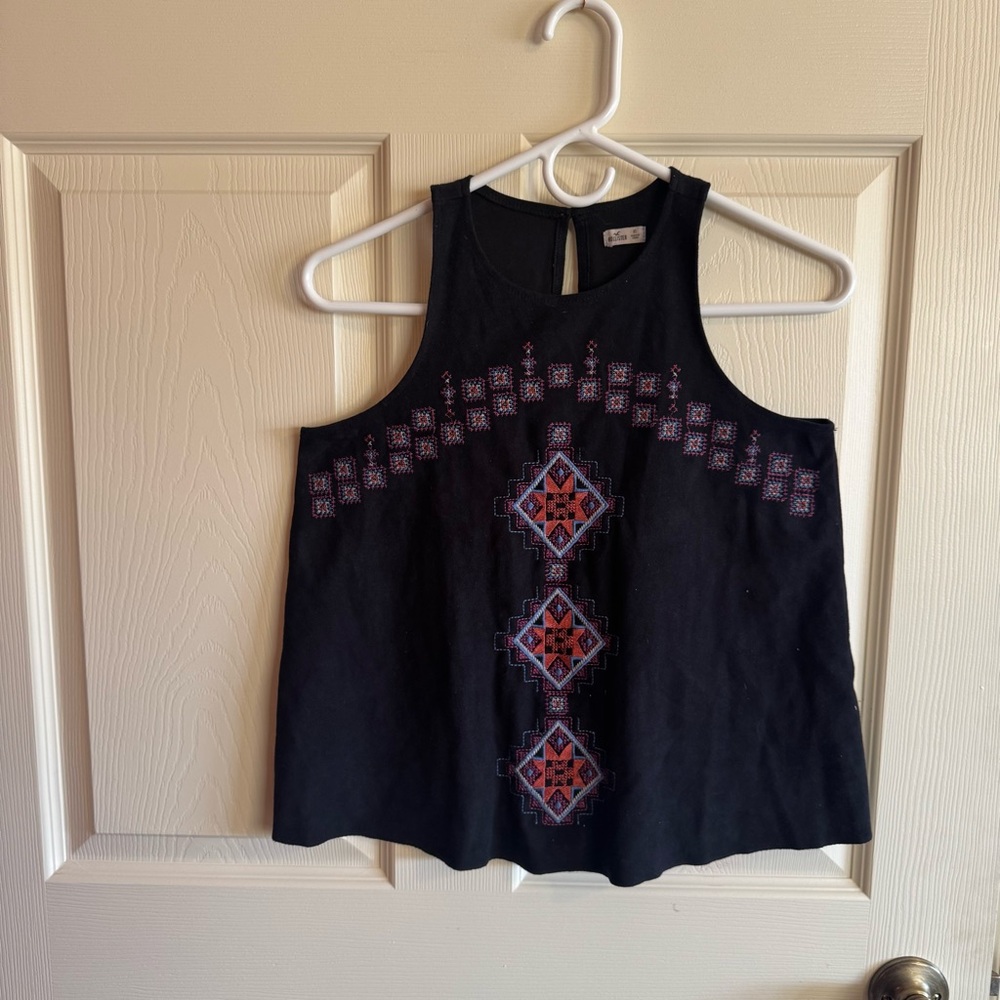 Hollister Faux Suede EmbroideredBlack Sleeveless Tank | XS